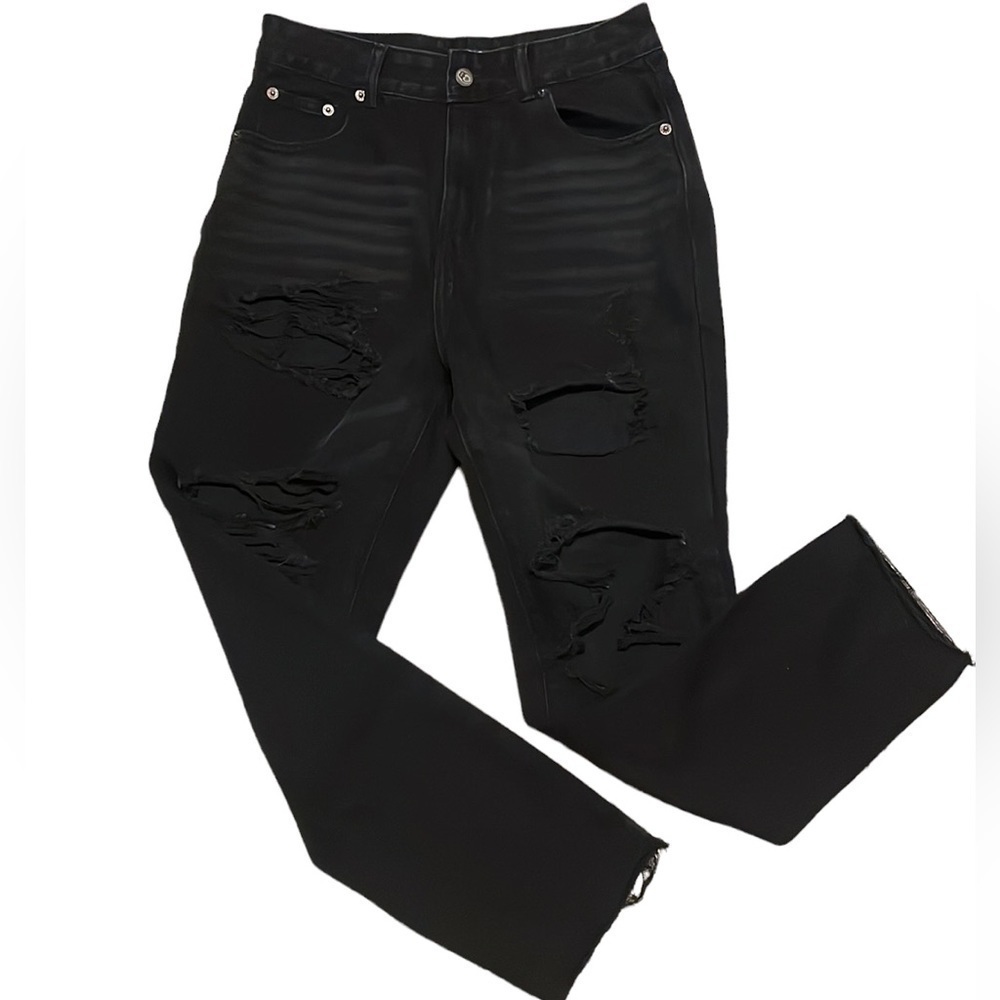 NASTY Gal High Rise Black Ripped Straight Leg Jeans sz‎ 8
